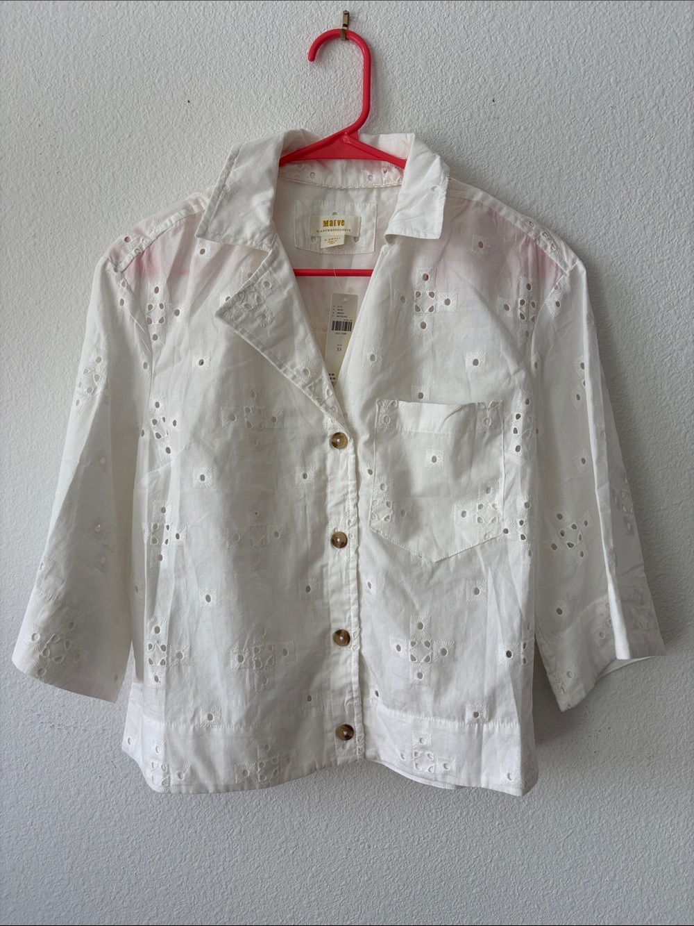Maeve White Eyelet Button-Front Cotton Blouse